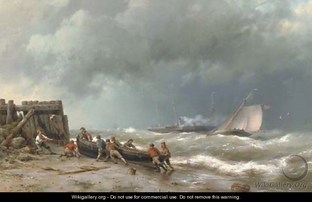Pulling the boat ashore 2 - Hermanus Koekkoek