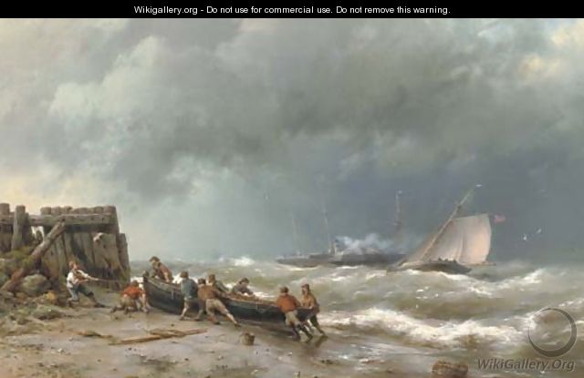 Pulling the boat ashore - Hermanus Koekkoek