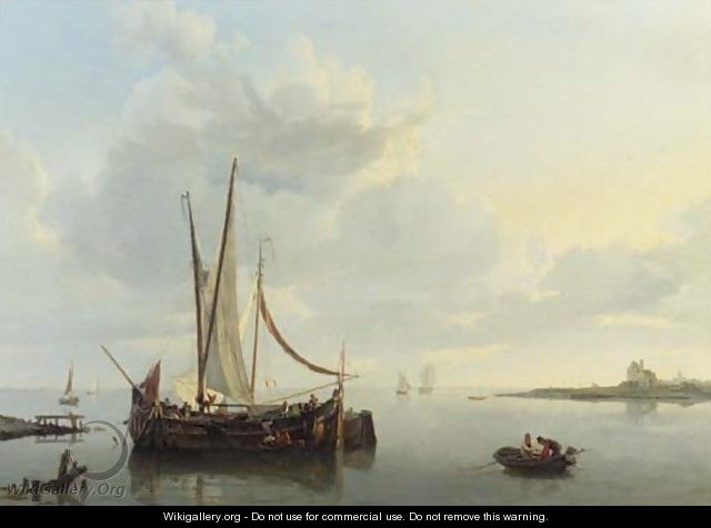 A calm the barge De Vrouw preparing for departure - Hermanus Koekkoek