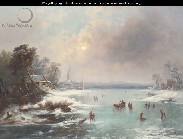 Figures Ice Skating on a Frozen Lake - Johan Friedrich Nagel