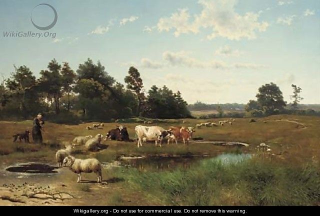 A summer landscape with cattle grazing - Johan Daniel Koelmann