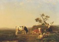 A peasant girl and cattle resting in a landscape - Johan Daniel Koelman