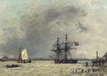 Brick et Barques aA  l'embouchure d'un fleuve, temps couvert, Antwerpen - De Schelde - Johan Barthold Jongkind