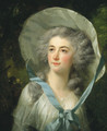 Portrait of Henrietta Cozens (1767-1829), bust-length, in a white dress and a white hat tied with a blue ribbon - Friedrich Tischbein