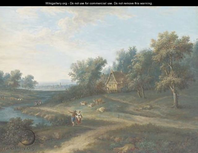 An extensive landscape with two figures by a stream - Johann Christoph Dietzsch