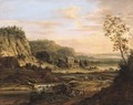Peasants on a road by a river in a Rhenish landscape - Johann Christian Vollerdt or Vollaert