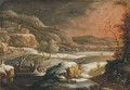 A mountainous winter landscape with travellers on a track - Johann Christian Vollerdt or Vollaert