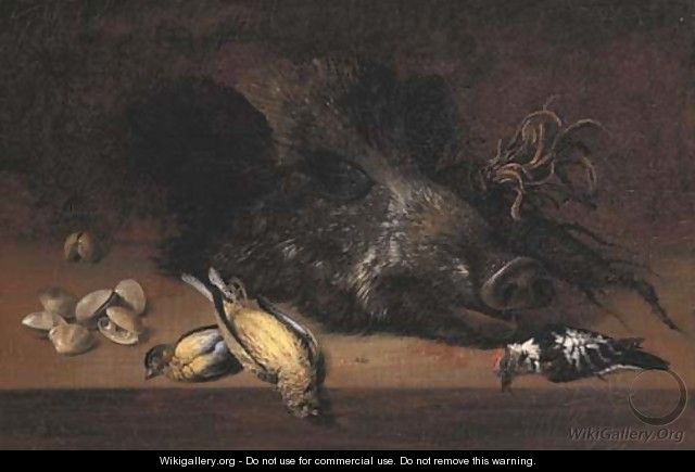 A hunting still life with a boar