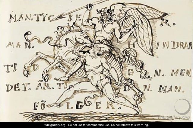 A winged figure, mounted and holding a javelin and a ring, racing against a nude figure on foot An allegory of Eternity and Youth - Johan Tobias Sergel