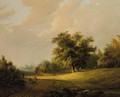 Peasants on a sandy trail in a wooded landscape - Johan Maurisz Jansen