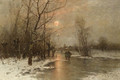 Peasants on a frozen waterway at dusk - Johann II Jungblut