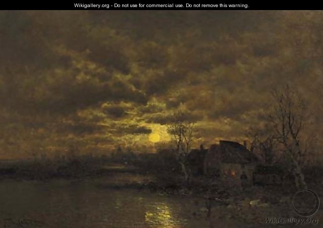 A river landscape at dusk - Johann II Jungblut