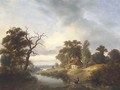 Washerwomen by a river with a cottage beyond - Johann Hendrik Morrien