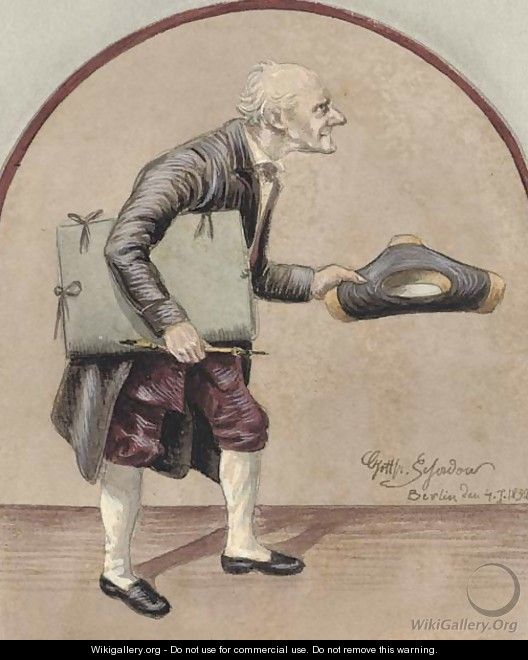 A caricatured self-portrait with portfolio and chalkholder - Johann Gottfried Schadow