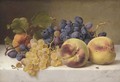A Still Life with Peaches and Grapes on a Marble Ledge - Johann Wilhelm Preyer