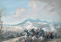 A cavalry skirmish in an extensive mountainous landscape - Johann Wilhelm Baur