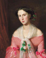 Portrait of a young lady, three-quarter-length, in a pink dress and a lace shawl - Rudolf Koller