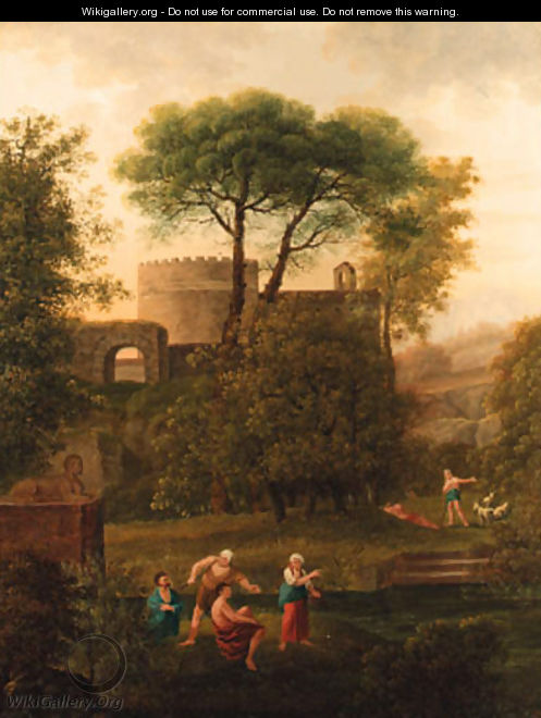 Figures in a classical landscape - Johann Kaspar Kuster