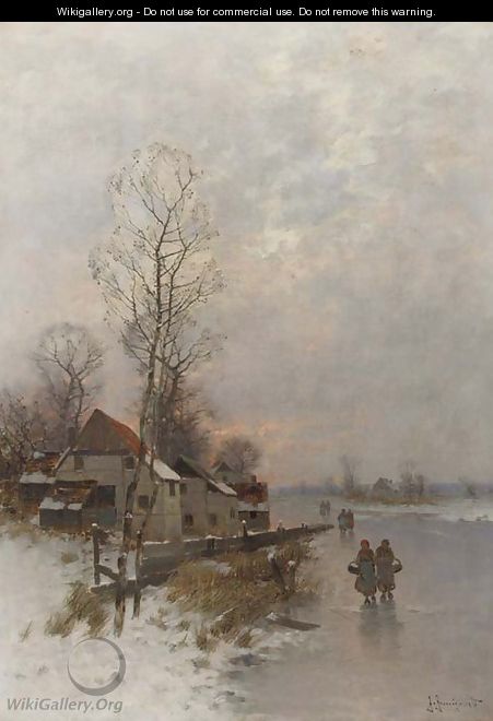 Walking home on a winters day at dusk - Johann Jungblutt