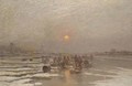 Ice fishing at dusk - Johann Jungblutt