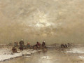 Fishermen at work in a frozen winter landscape - Johann Jungblutt