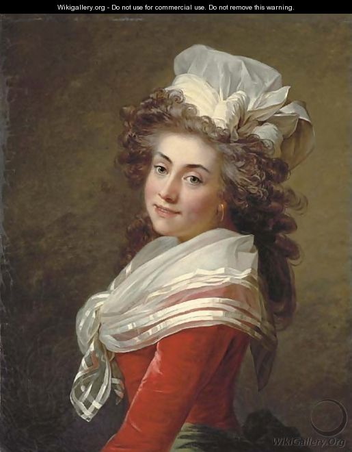 Portrait of the marquise de Grecourt, nee de la Fresnaye, in a red velvet dress with a white chiffon scarf - Jean-Laurent Mosnier