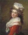 Portrait of the marquise de Grecourt, nee de la Fresnaye, in a red velvet dress with a white chiffon scarf - Jean-Laurent Mosnier