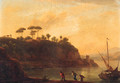 Fishermen towing a boat on the river Tiber at sunset - Jean-Joseph-Xavier Bidauld