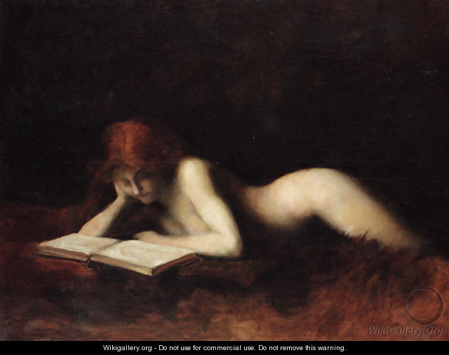 Reclining Nude Woman Reading a Book - Jean-Jacques Henner