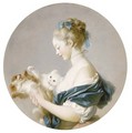 Girl playing with a dog and a cat (said to be a Portrait of Marie-Madeleine Colombe) - Jean-Honore Fragonard