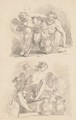 Cupid fighting a satyr and Mercury seated on a throne lifting the lid of an urn, after the old masters - Jean-Honore Fragonard