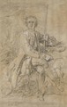 Portrait of Jean-Baptiste Le Gobien, seigneur de Saint-Jouan, holding a gun, seated, with two dogs - Jean-Marc Nattier