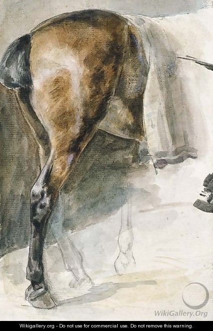 The hindquarters of a horse in a stable, with a study of a leg - Theodore Gericault