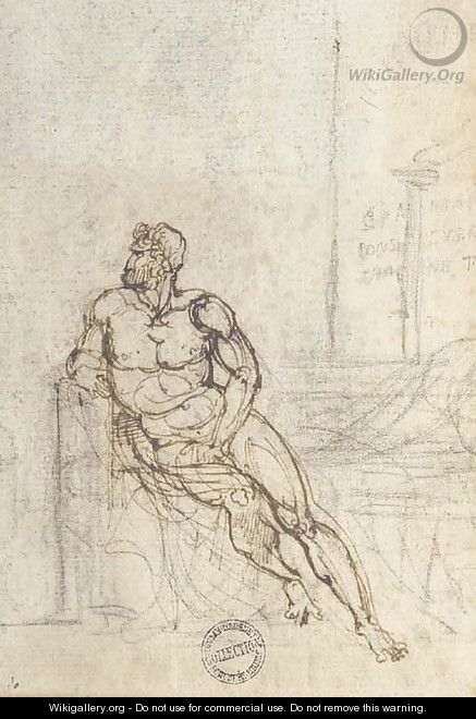 A nude turned to the left, seated on a bench - Theodore Gericault