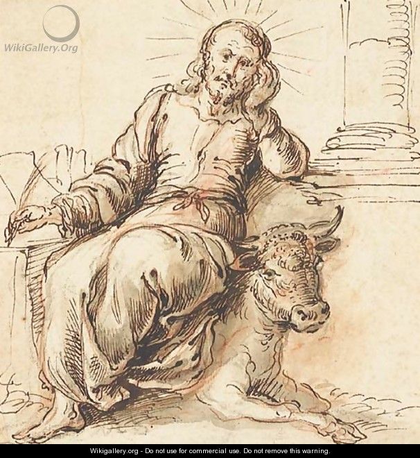 Saint Luke writing, seated on a bull - Jeronimo de Bobadilla