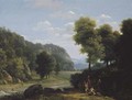 An Italianate landscape with women collecting water, a shepherd and his flock beyond - Jean-Victor Bertin