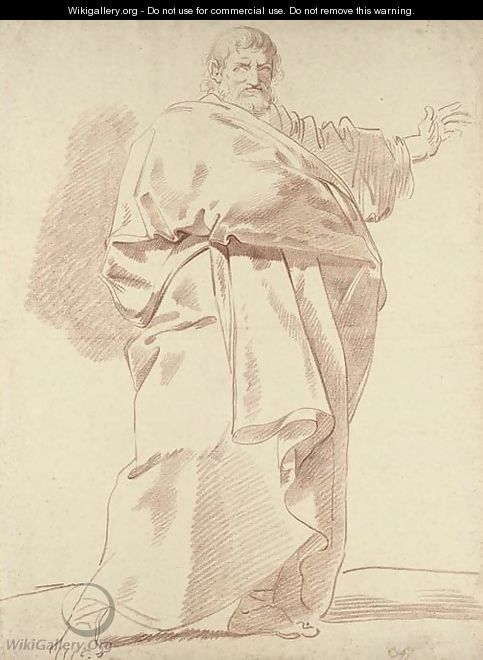 A bearded man in a thick cloak gesturing to the right - Jean-Simon Berthélemy