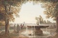 A view of Rome from the terrace of the Villa Medici, a fountain in the foreground - Jodocus Josse Sebastiaen Van Den Abeele