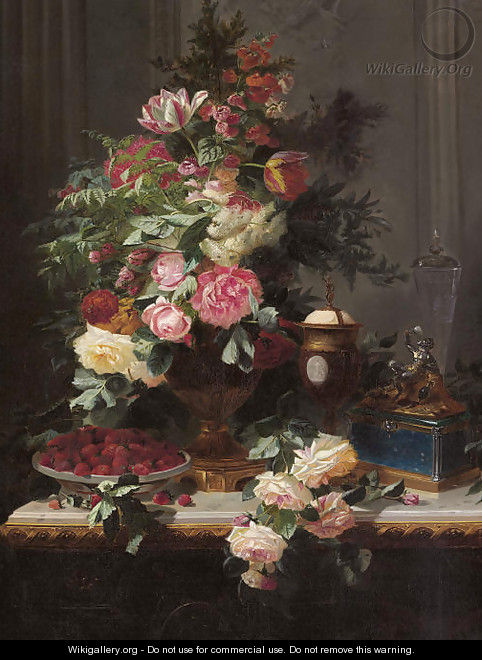 Still Life with Roses and Wild Strawberries - Jean-Baptiste Robie