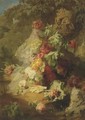 A Still Life of Lace, Flowers and Gloves in a Garden - Jean-Baptiste Robie