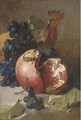 A pomegranate and a bunch of grapes on a ledge - Jean-Baptiste Robie