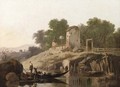 An Italianate river landscape with gondolas, a farmhouse beyond - Jean-Baptiste Pillement