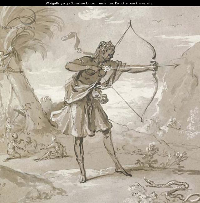 A female archer in a landscape, a snake to the right - Jean-Baptiste Oudry