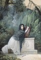 A Woman in mourning kneeling in front of a Monument with Cupid - Jean-Baptiste Mallet