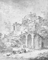 The Chateau de Sceaux seen from below, with the ruins of an orangery and herdsmen in the foreground - Jean-Baptiste Leprince