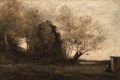 Paysanne filant prs d'une cabane - Jean-Baptiste-Camille Corot