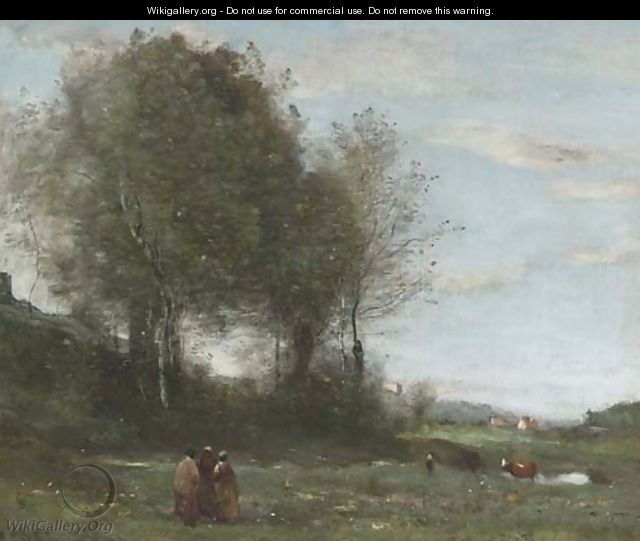 Trois paysannes dans un pre, souvenir de Bretagne - Jean-Baptiste-Camille Corot
