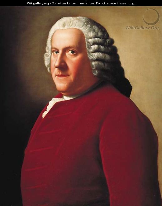 Portrait of Willem Bentinck, 1st Count Bentinck (1704-1774), half-length, in a red velvet coat and white lace cravat - Etienne Liotard