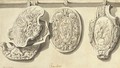 Five shields hanging from a pole - H. Delafosse