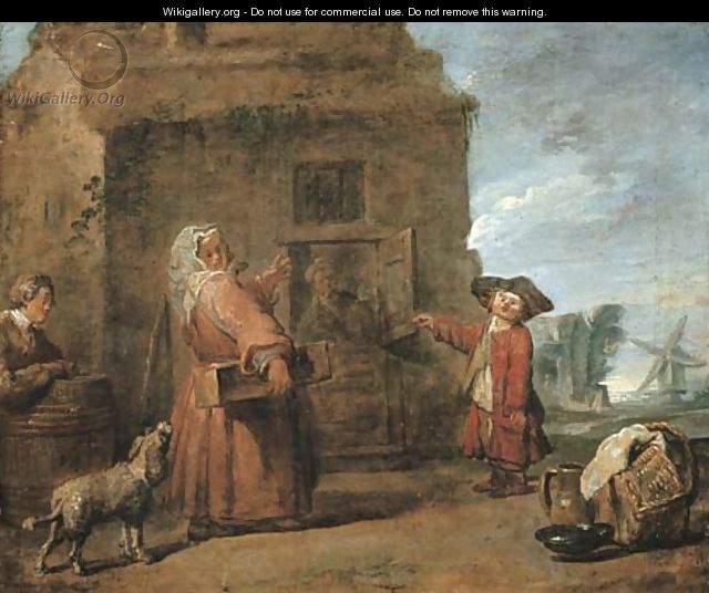 Peasants by a hut in a landscape - Jean-Baptiste-Simeon Chardin